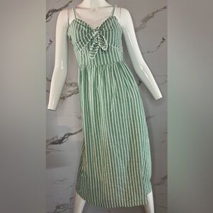 Old Navy Striped Green Summer Dress With Tie-Up Bow and Pockets